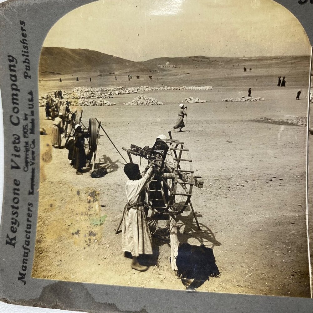 Antique 1905 Stereoview Photo Card Native Boys Spinning Cotton Egypt Keystone - Picture 6 of 10